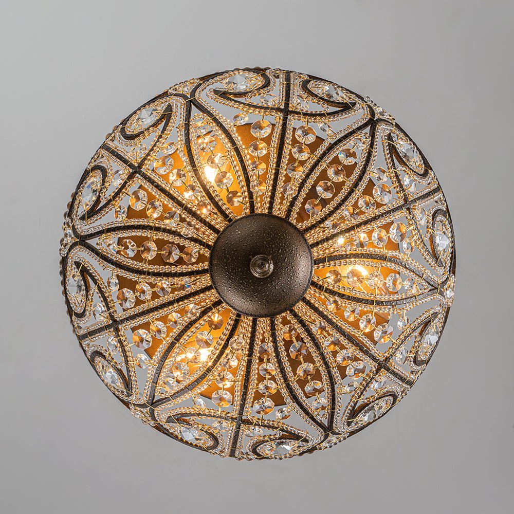 LightfixturesUAE-3-Light Roman Crystal Beaded Glass Flush Mount Ceiling Light-Ceiling Lights - 