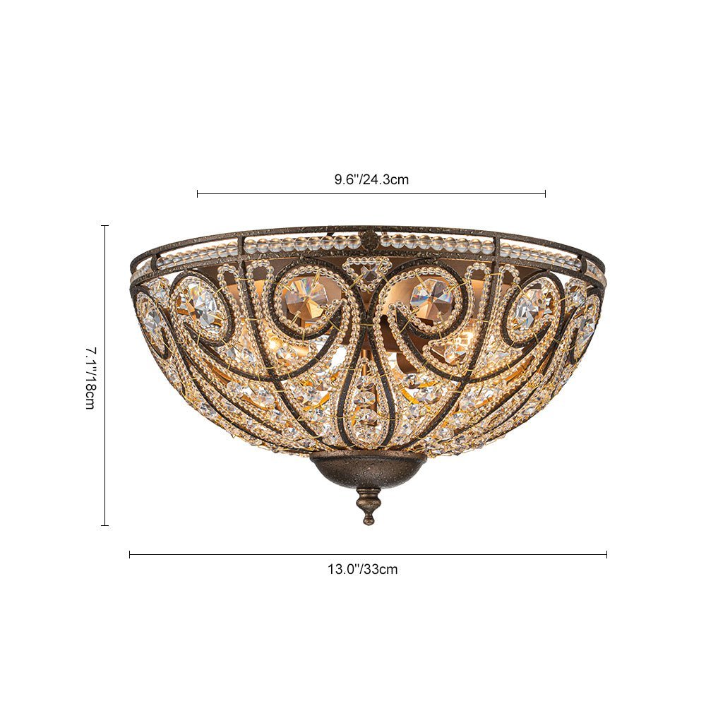 LightfixturesUAE-3-Light Roman Crystal Beaded Glass Flush Mount Ceiling Light-Ceiling Lights - 