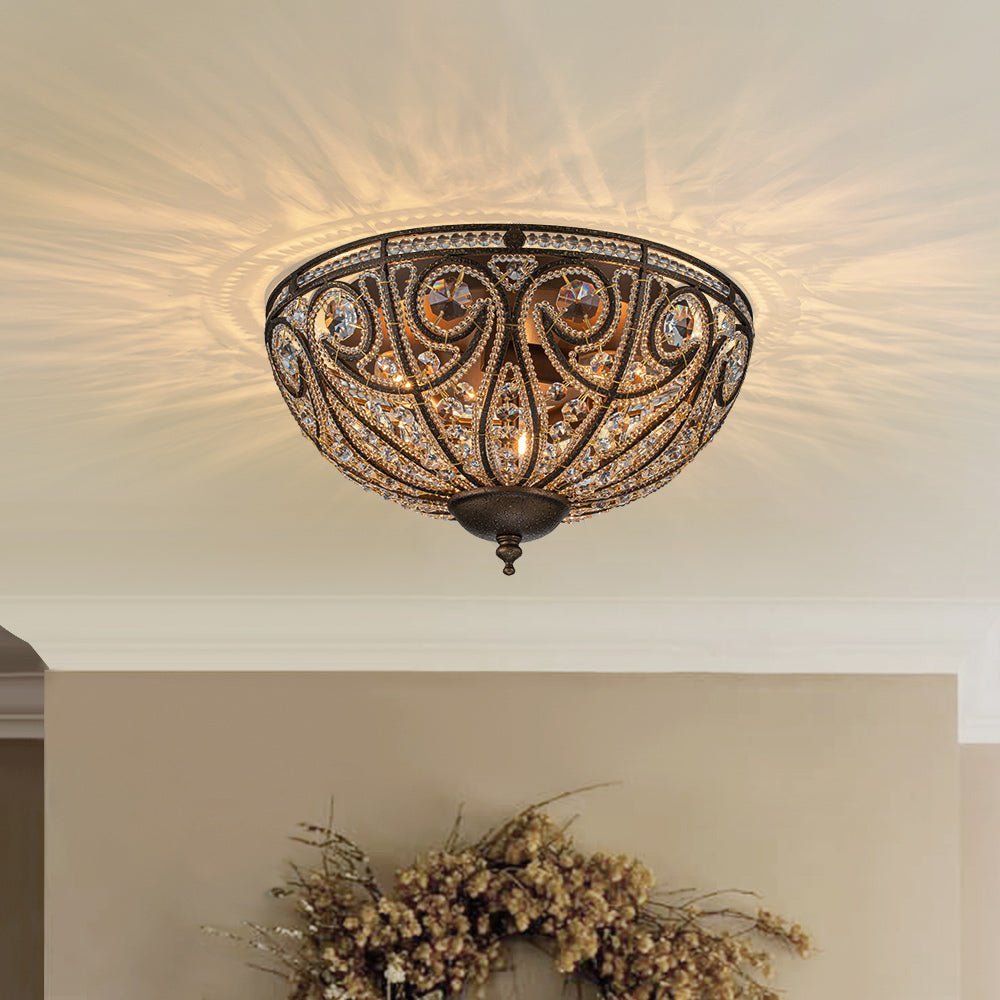 LightfixturesUAE-3-Light Roman Crystal Beaded Glass Flush Mount Ceiling Light-Ceiling Lights - 