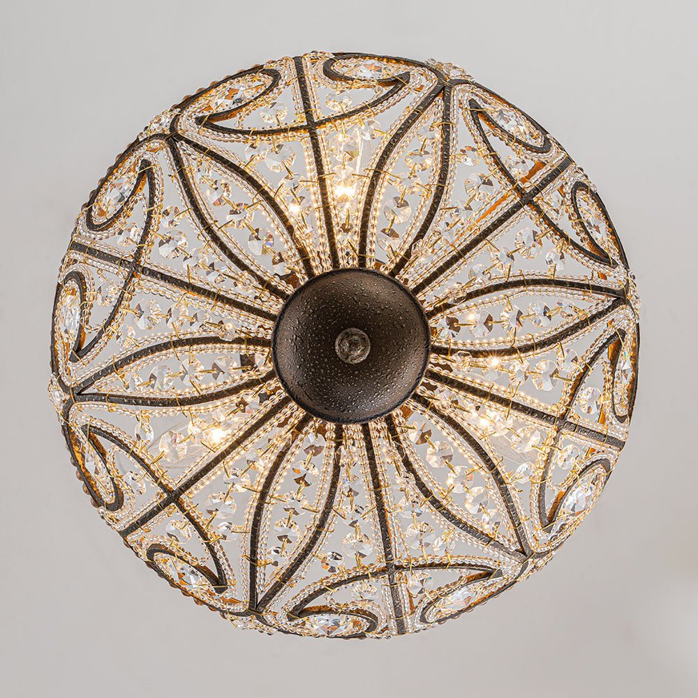 LightfixturesUAE-3-Light Roman Style Crystal Bead Antique Bronze Semi Flush-Chandeliers - 