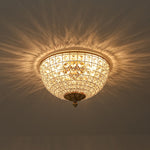 LightfixturesUAE-3-Light Vintage Brass Crystal Dome-Shaped Cage Flush Mount Ceiling Light-Ceiling Lights-Brass-
