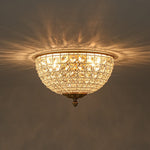 LightfixturesUAE-3-Light Vintage Brass Crystal Dome-Shaped Cage Flush Mount Ceiling Light-Ceiling Lights-Brass-