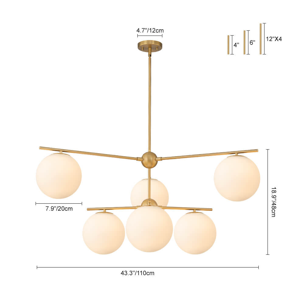 LightfixturesUAE-3/6-Light Mid-Century Modern Milky White Glass Globe Sputnik Chandelier-Chandeliers-1-Tier-