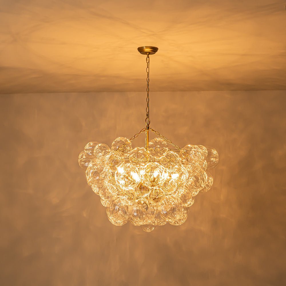 LightfixturesUAE-3/8-Light Modern Clear Textured Petal Glass Bubble Cluster Chandelier-Chandeliers-8-Light-Brass