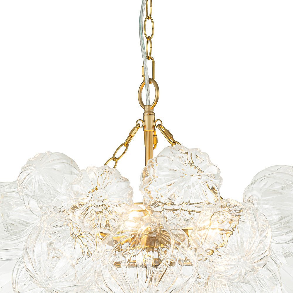 LightfixturesUAE-3/8-Light Modern Clear Textured Petal Glass Bubble Cluster Chandelier-Chandeliers-8-Light-Brass