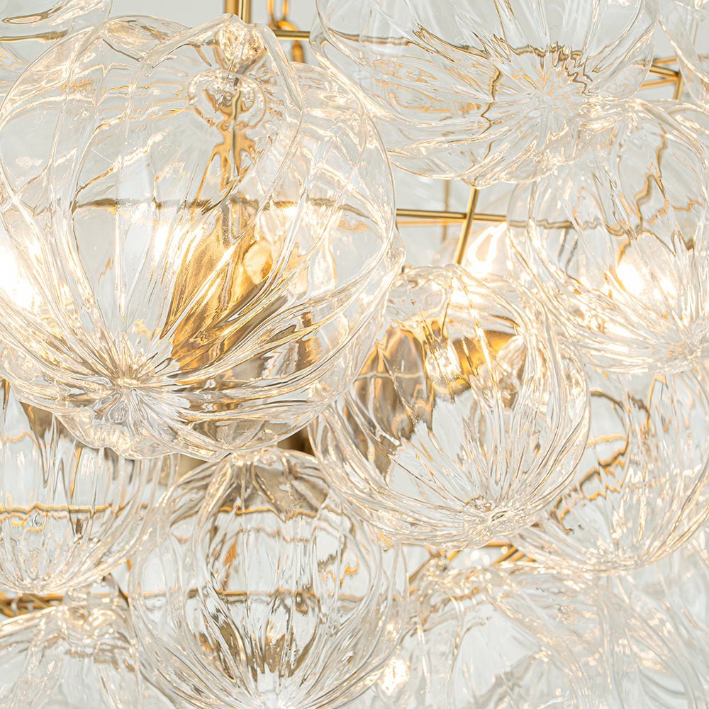 LightfixturesUAE-3/8-Light Modern Clear Textured Petal Glass Bubble Cluster Chandelier-Chandeliers-8-Light-Brass