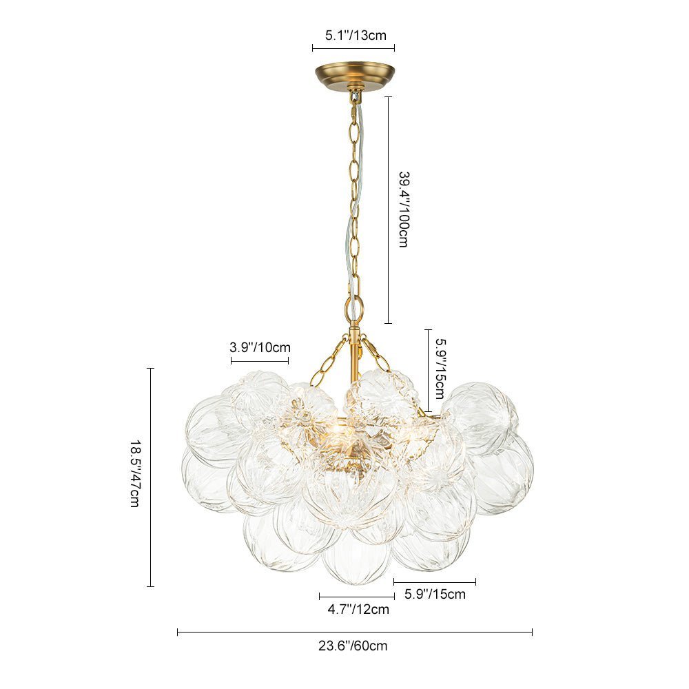 LightfixturesUAE-3/8-Light Modern Clear Textured Petal Glass Bubble Cluster Chandelier-Chandeliers-8-Light-Brass