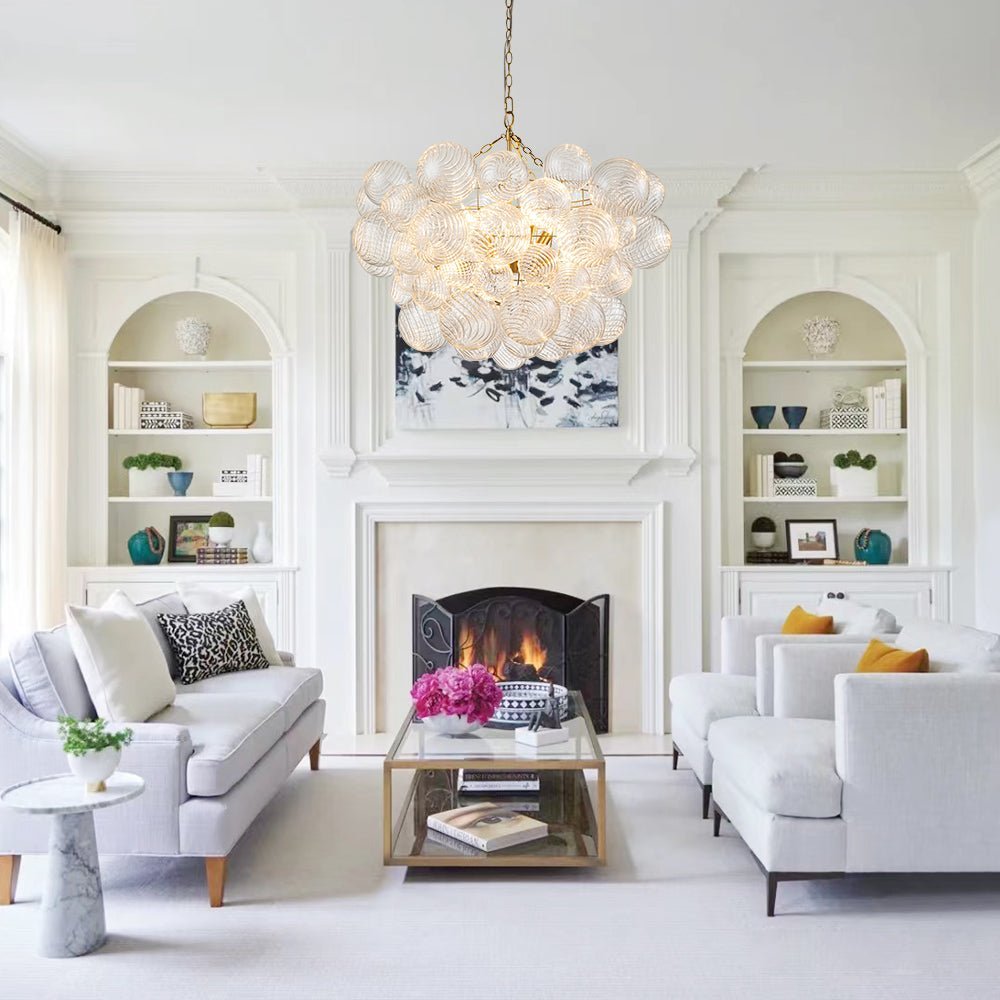 LightfixturesUAE-3/8-Light Modern Glam Clear Ribbed Glass Bubble Cluster Chandelier-Chandeliers-3-Light-Brass