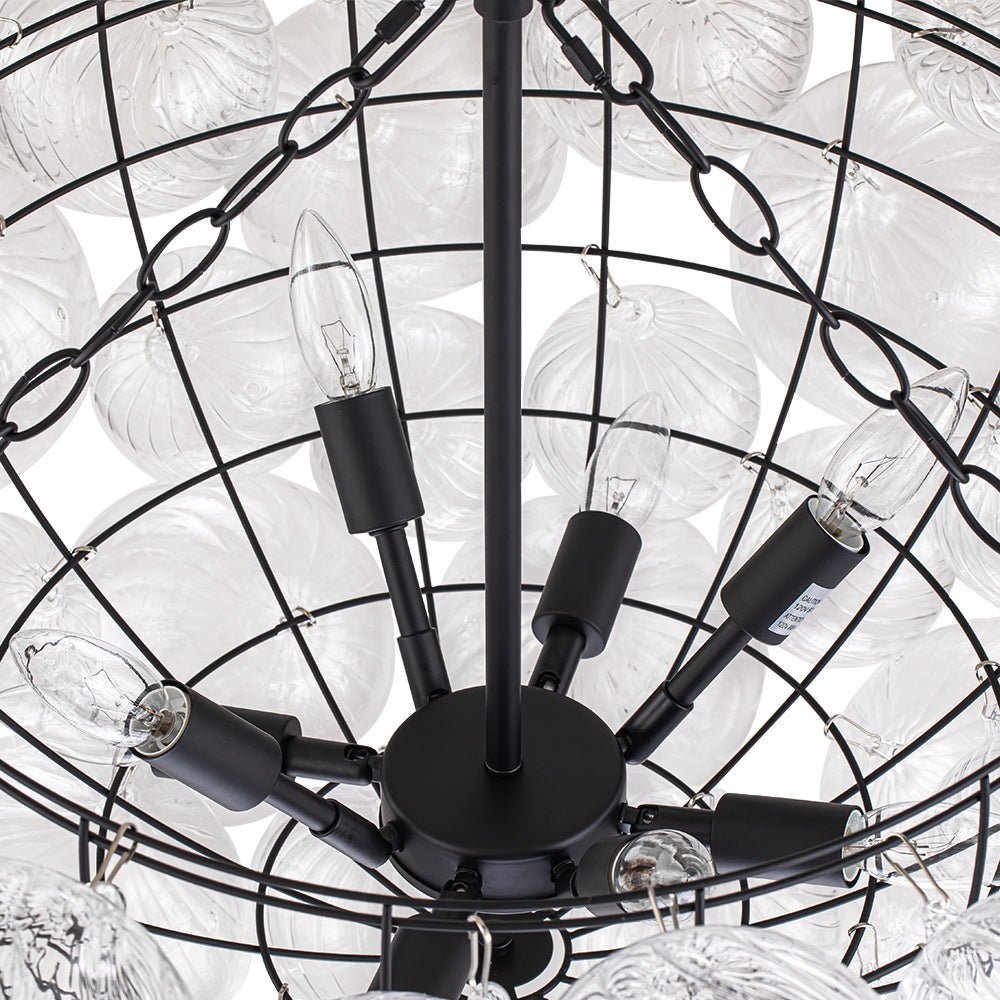 LightfixturesUAE-3/8-Light Modern Glam Clear Ribbed Glass Bubble Cluster Chandelier-Chandeliers-8-Light-Black
