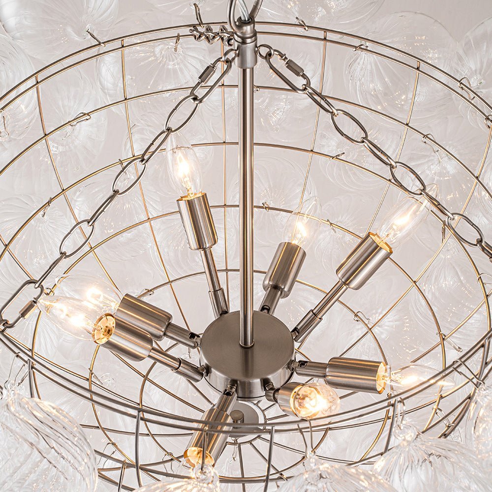 LightfixturesUAE-3/8-Light Modern Glam Clear Ribbed Glass Bubble Cluster Chandelier-Chandeliers-8-Light-Black