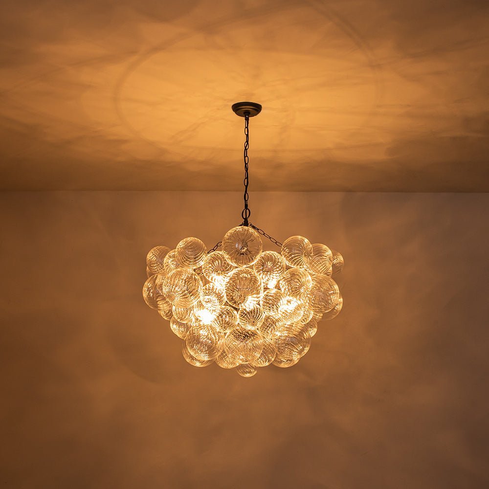 LightfixturesUAE-3/8-Light Modern Glam Clear Ribbed Glass Bubble Cluster Chandelier-Chandeliers-8-Light-Black