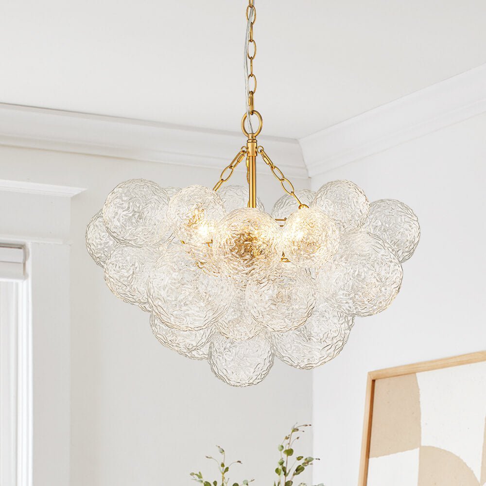 LightfixturesUAE-3/8-Light Modern Grape Cluster Clear Ribbed Glass Chandelier-Chandeliers-3-Light-