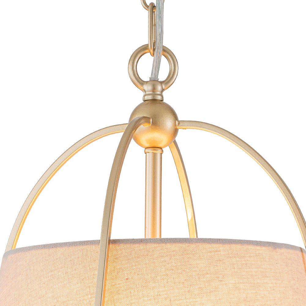 LightfixturesUAE-4-Light Classic Fabric Drum Champagne Gold Chandelier-Chandeliers-Brass-