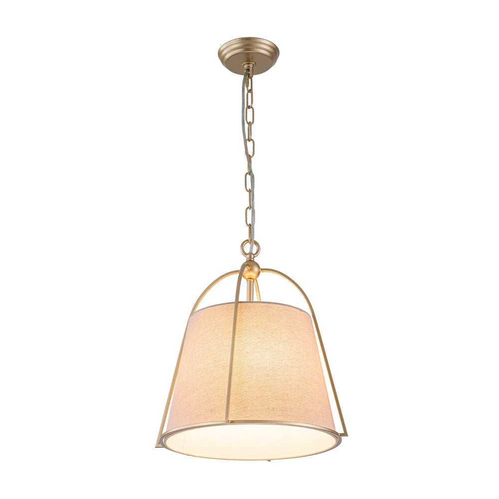 LightfixturesUAE-4-Light Classic Fabric Drum Champagne Gold Chandelier-Chandeliers-Brass-