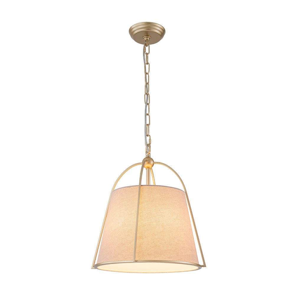 LightfixturesUAE-4-Light Classic Fabric Drum Champagne Gold Chandelier-Chandeliers-Brass-