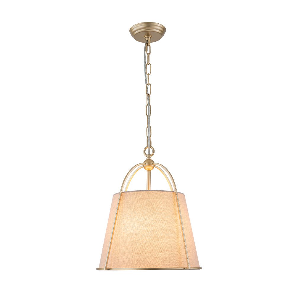 LightfixturesUAE-4-Light Classic Fabric Drum Champagne Gold Chandelier-Chandeliers-Brass-