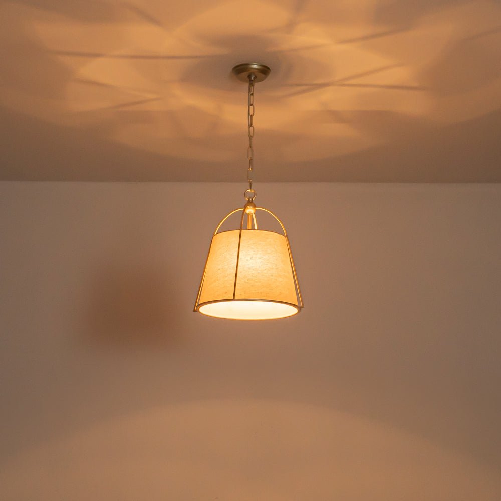 LightfixturesUAE-4-Light Classic Fabric Drum Champagne Gold Chandelier-Chandeliers-Brass-