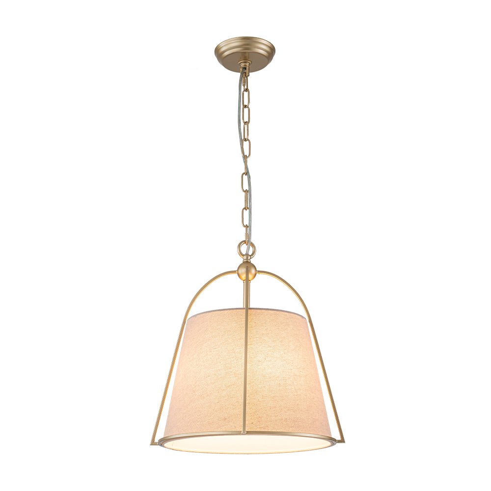 LightfixturesUAE-4-Light Classic Fabric Drum Champagne Gold Chandelier-Chandeliers-Brass-
