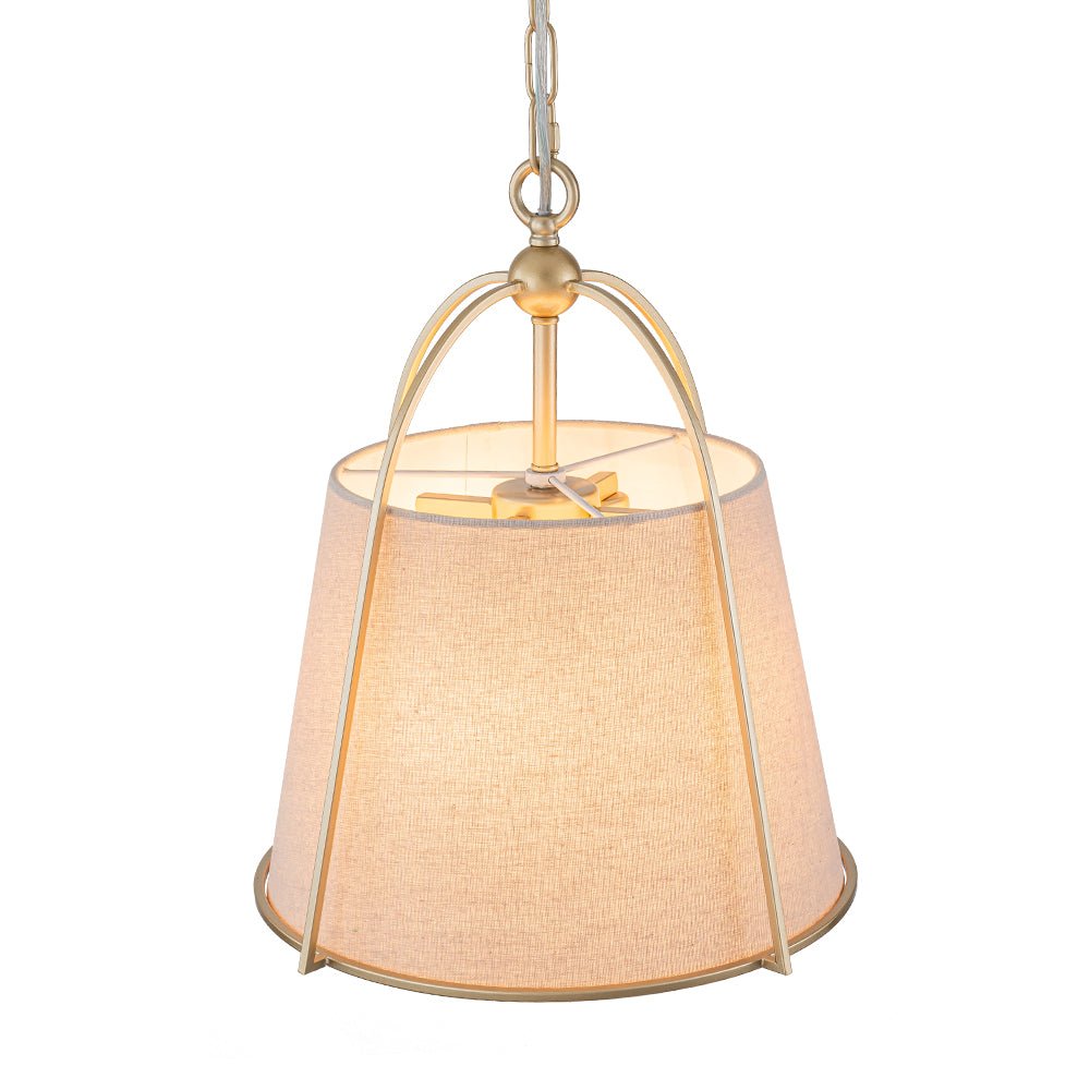 LightfixturesUAE-4-Light Classic Fabric Drum Champagne Gold Chandelier-Chandeliers-Brass-