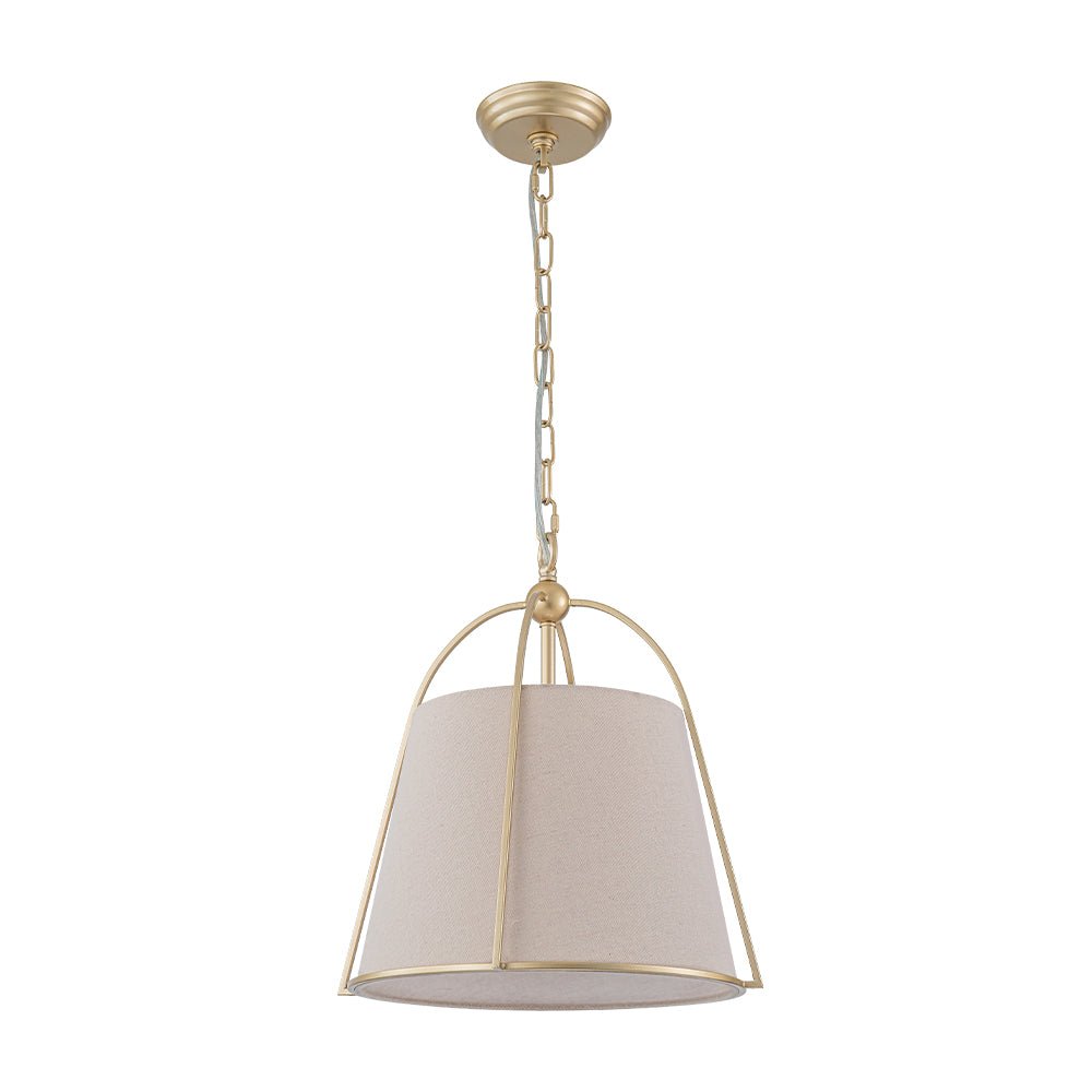 LightfixturesUAE-4-Light Classic Fabric Drum Champagne Gold Chandelier-Chandeliers-Brass-