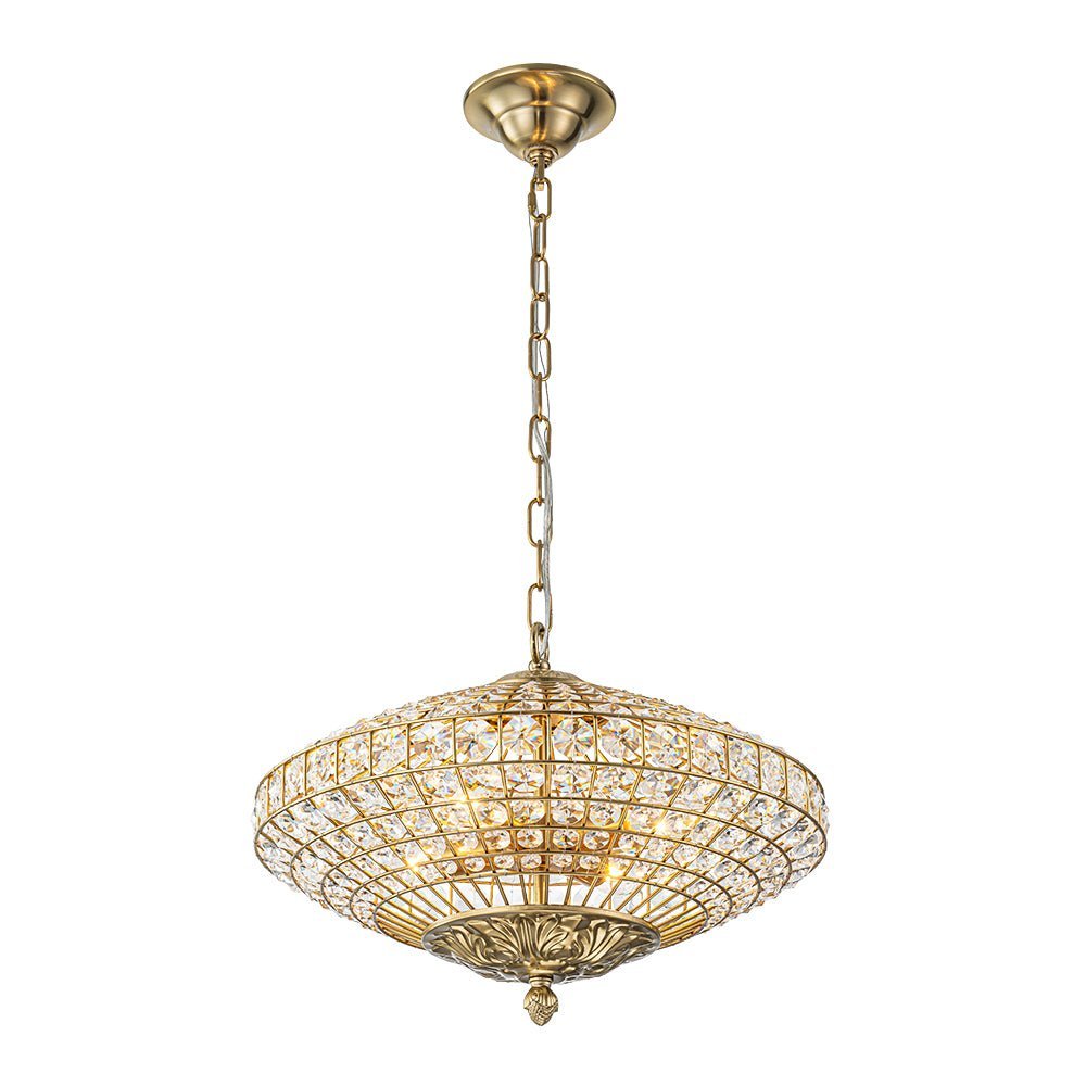 LightfixturesUAE-4-Light Court Style Antique Brass Crystal Diamond-Shaped Chandelier-Chandeliers-Brass-