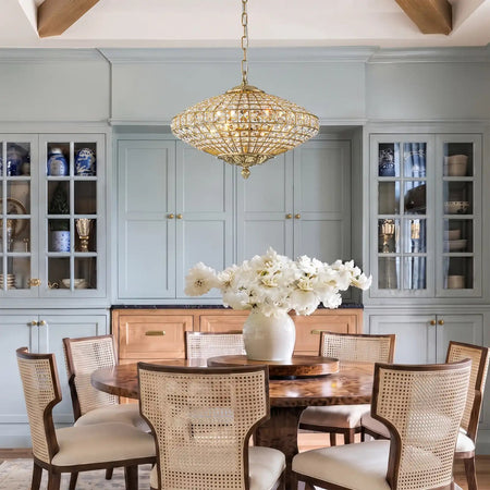 LightfixturesUAE-4-Light Court Style Antique Brass Crystal Diamond-Shaped Chandelier-Chandeliers-Brass-