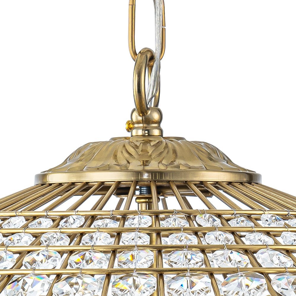 LightfixturesUAE-4-Light Court Style Antique Brass Crystal Diamond-Shaped Chandelier-Chandeliers-Brass-