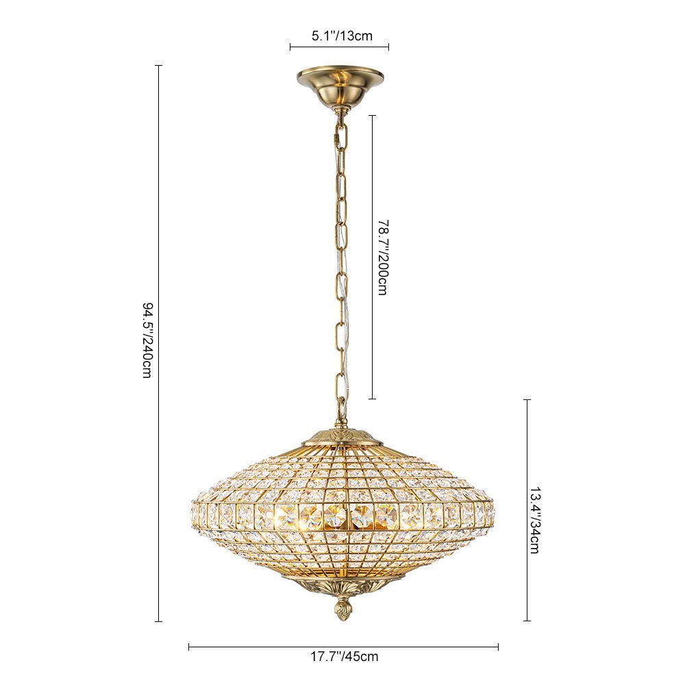 LightfixturesUAE-4-Light Court Style Antique Brass Crystal Diamond-Shaped Chandelier-Chandeliers-Brass-