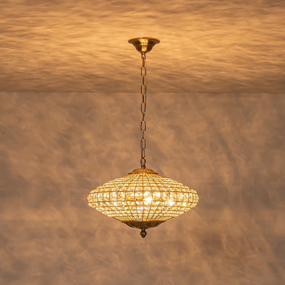 LightfixturesUAE-4-Light Court Style Antique Brass Crystal Diamond-Shaped Chandelier-Chandeliers-Brass-