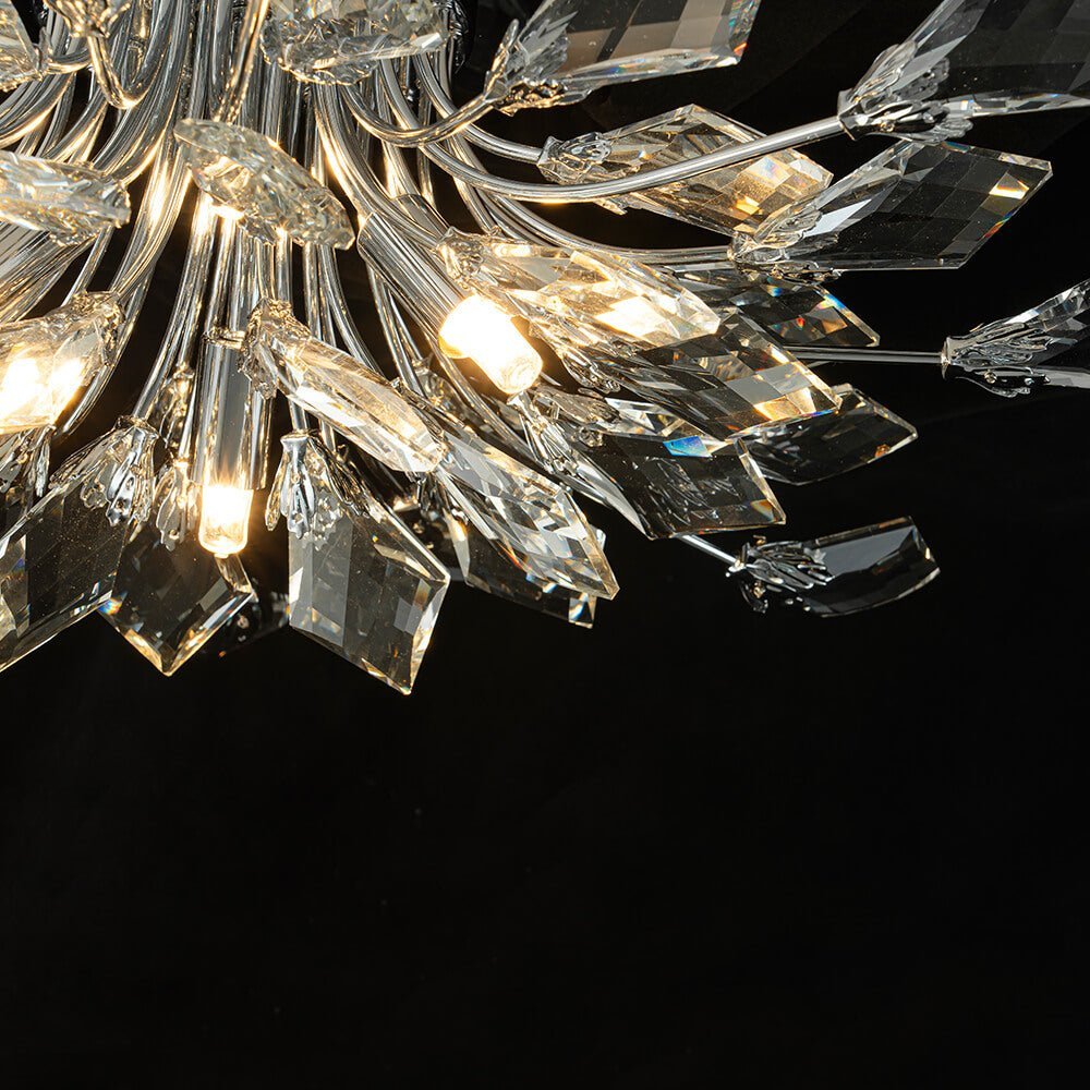 LightfixturesUAE-4-Light Crystal Flower Branch Semi Flush Mount Light-Ceiling Lights-Brass-