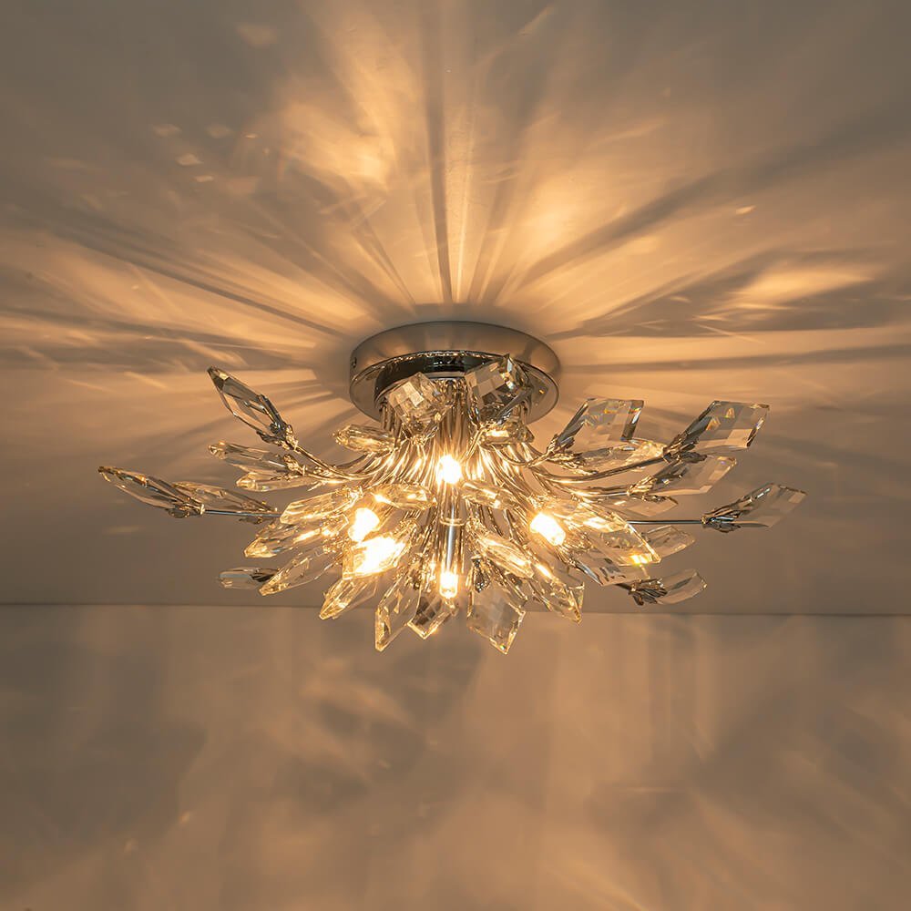 LightfixturesUAE-4-Light Crystal Flower Branch Semi Flush Mount Light-Ceiling Lights-Brass-