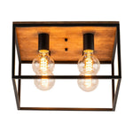 LightfixturesUAE-4-Light Industrial Retro Wood Square Flush Mount Ceiling Light-Ceiling Lights-4-Light-
