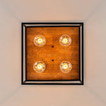 LightfixturesUAE-4-Light Industrial Retro Wood Square Flush Mount Ceiling Light-Ceiling Lights-4-Light-