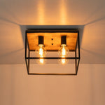 LightfixturesUAE-4-Light Industrial Retro Wood Square Flush Mount Ceiling Light-Ceiling Lights-4-Light-