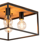 LightfixturesUAE-4-Light Industrial Retro Wood Square Flush Mount Ceiling Light-Ceiling Lights-4-Light-