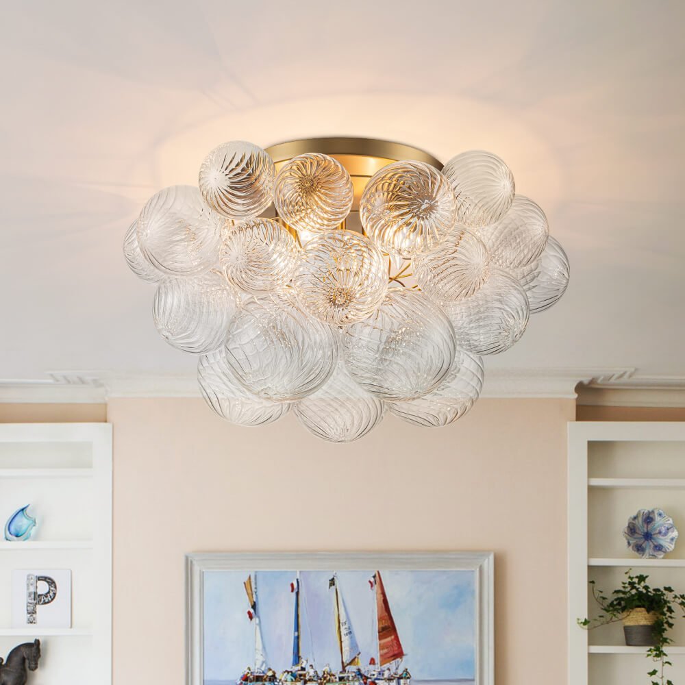 LightfixturesUAE-4-Light Luxury Clear Textured Glass Semi-Flush Mount-Ceiling Lights-Swirled Glass-