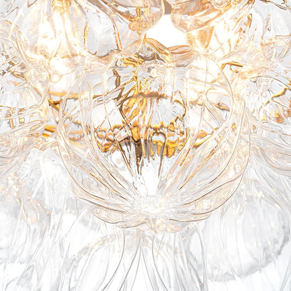 LightfixturesUAE-4-Light Luxury Clear Textured Glass Semi-Flush Mount-Ceiling Lights-Wavy-petal Glass-