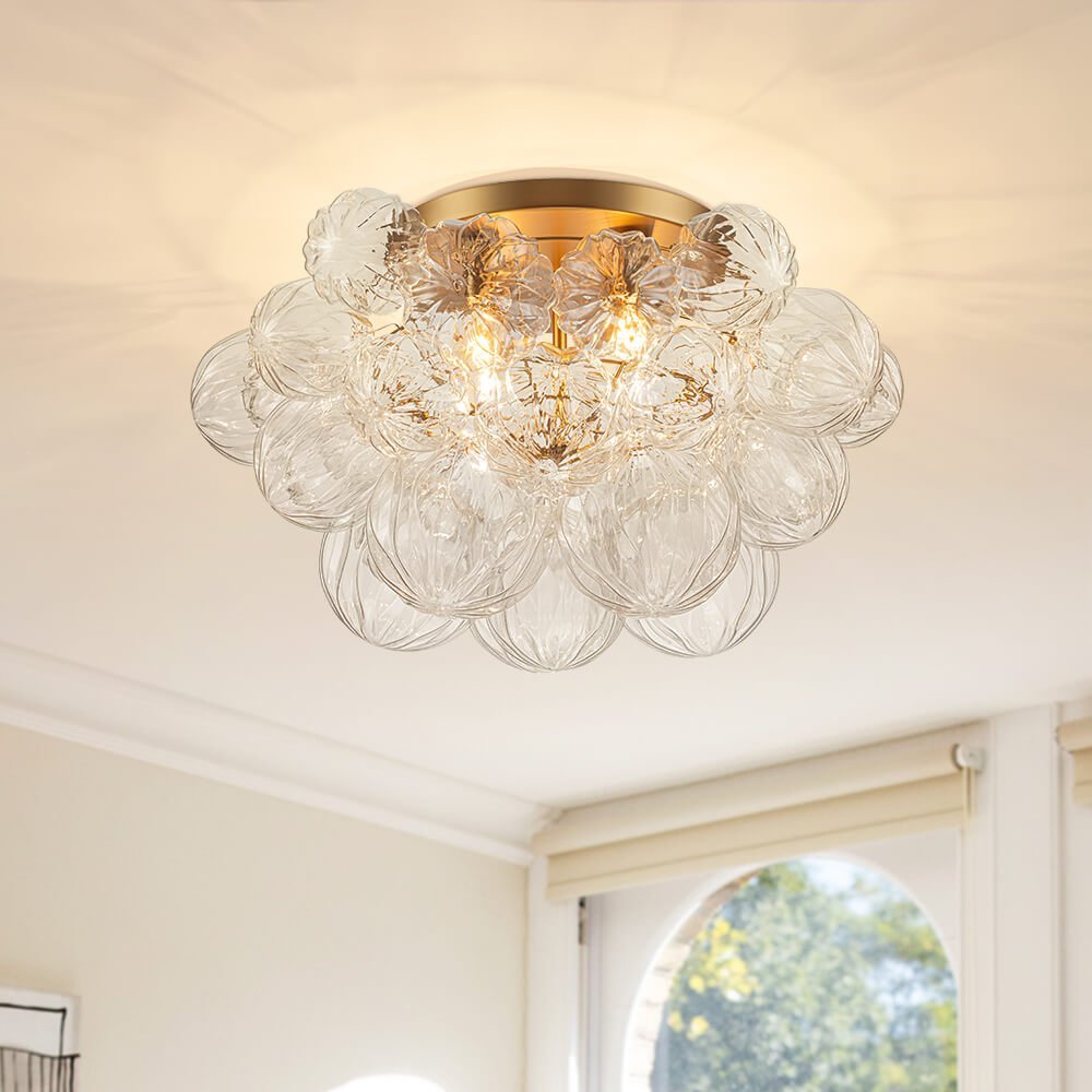 LightfixturesUAE-4-Light Luxury Clear Textured Glass Semi-Flush Mount-Ceiling Lights-Wavy-petal Glass-