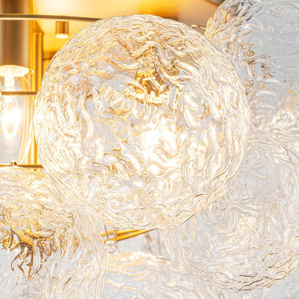LightfixturesUAE-4-Light Luxury Clear Textured Glass Semi-Flush Mount-Ceiling Lights-Wavy-petal Glass-