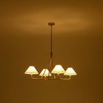 LightfixturesUAE-4-Light Mid-Century Modern Conical Fabric Shades Iron Chandelier-Chandeliers-Brass-