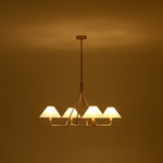 LightfixturesUAE-4-Light Mid-Century Modern Conical Fabric Shades Iron Chandelier-Chandeliers-Brass-