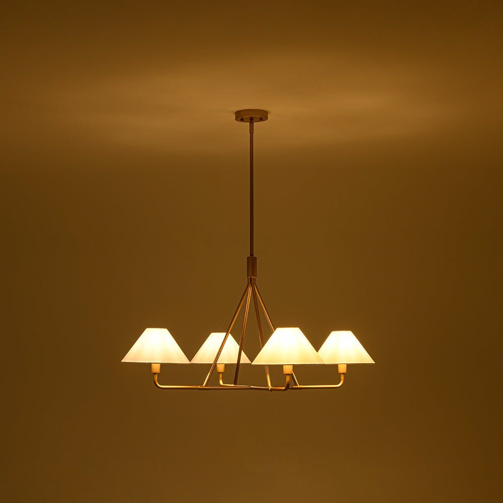 LightfixturesUAE-4-Light Mid-Century Modern Conical Fabric Shades Iron Chandelier-Chandeliers-Brass-