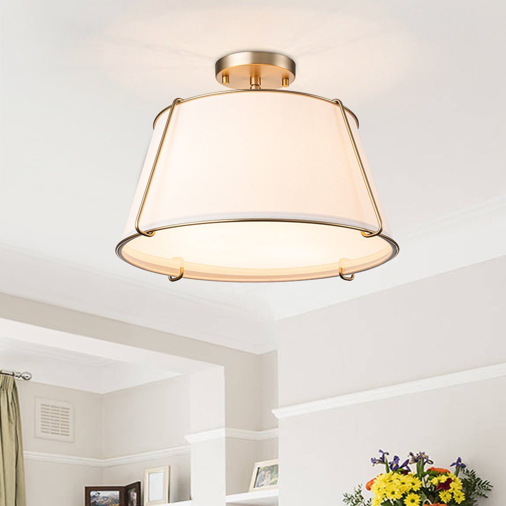 LightfixturesUAE-4-Light Mid-Century Modern Fabric Drum Semi Flush Mount Ceiling Light-Ceiling Lights-Brass-