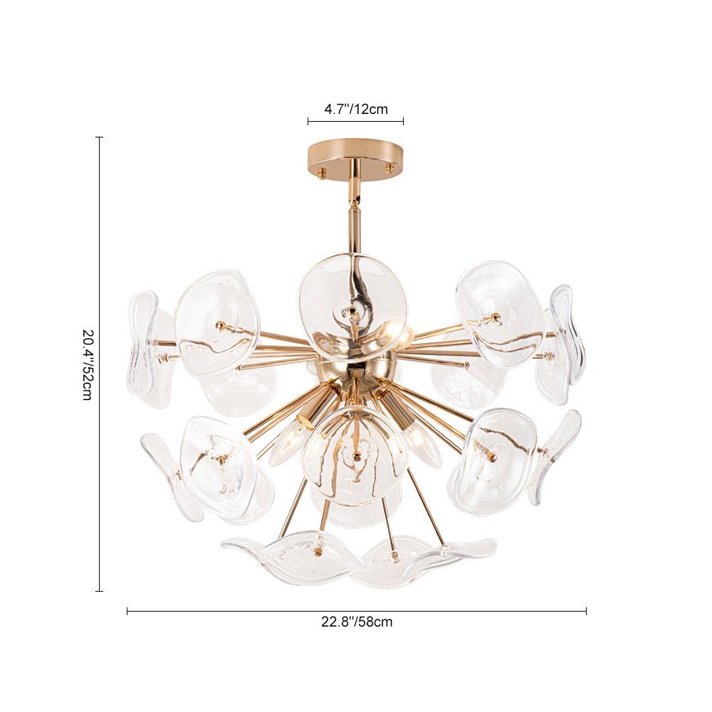 LightfixturesUAE-4-Light Mid-Modern Century Clear Glass Sunburst Sputnik Chandelier-Chandeliers-Gold-