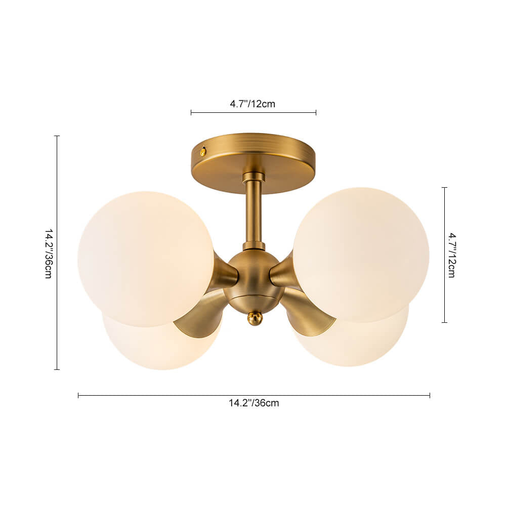 LightfixturesUAE-4-Light Modern Antique Brass Milk Light Glass Semi Flush Mount-Ceiling Lights-Antique Brass-