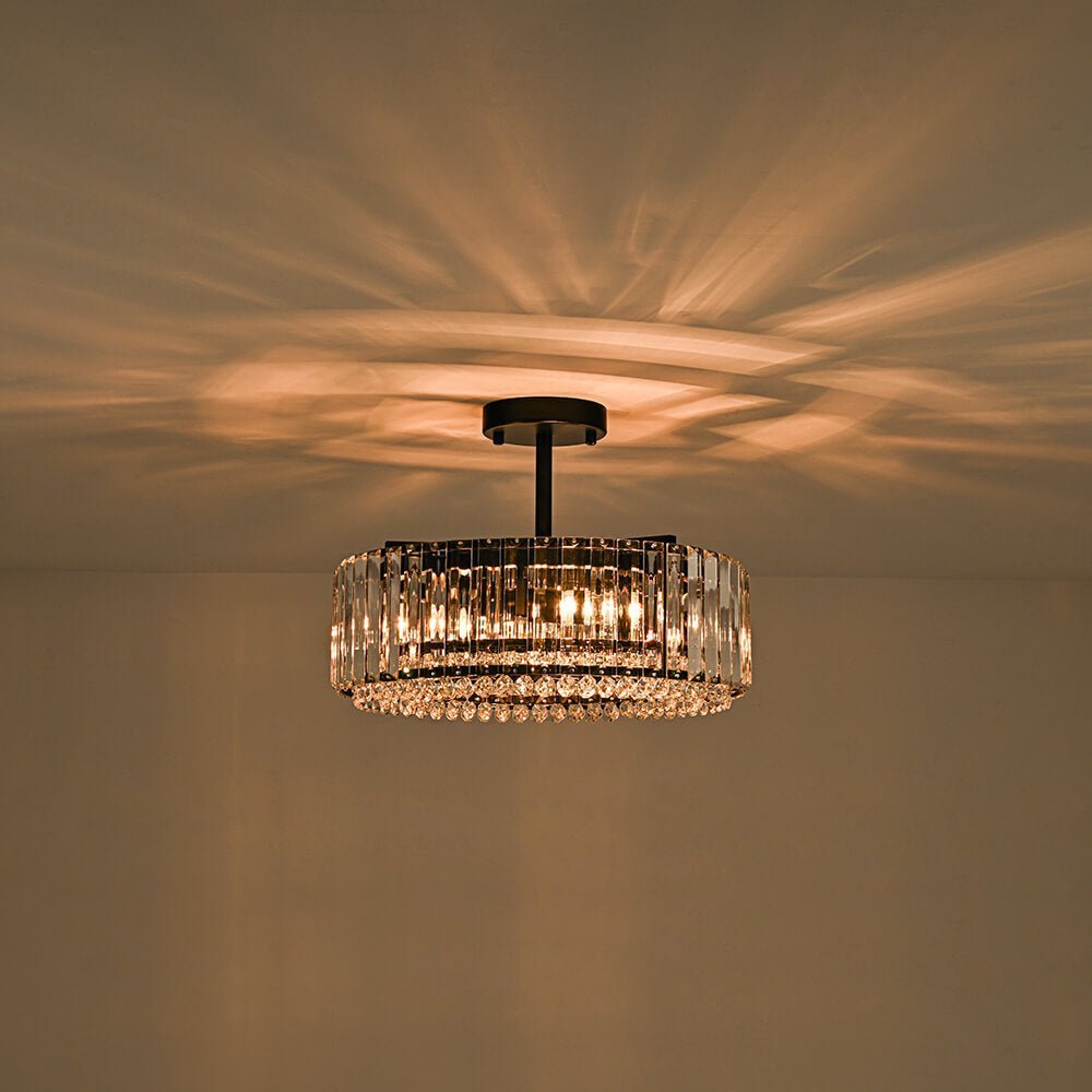 LightfixturesUAE-4-Light Modern Bauhaus Crystal Drum Semi Flush Mount Ceiling Light-Ceiling Lights-Gold-