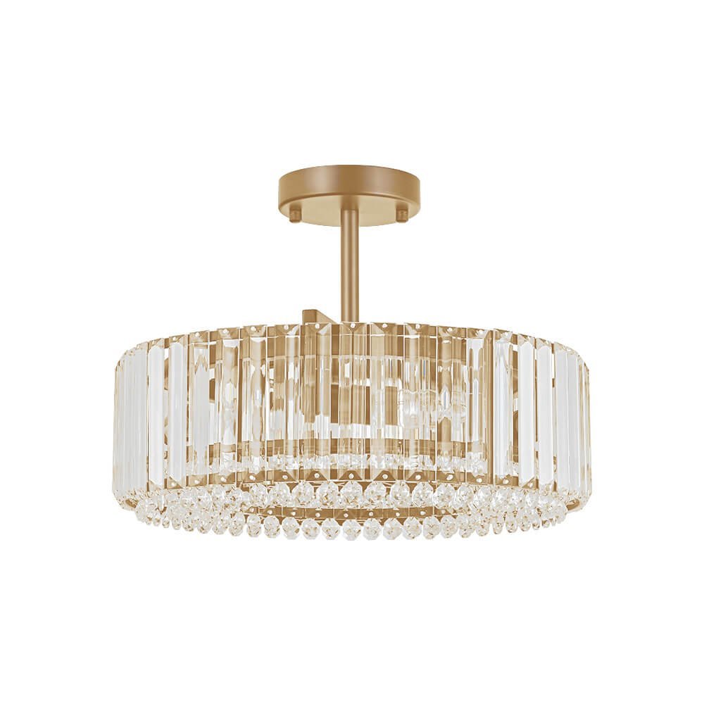 LightfixturesUAE-4-Light Modern Bauhaus Crystal Drum Semi Flush Mount Ceiling Light-Ceiling Lights-Gold-