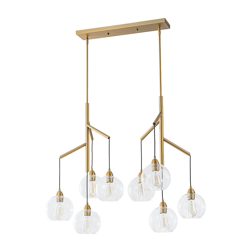 LightfixturesUAE-4-Light Modern Branch Clear Glass Globe Chandelier-Chandeliers-Brass-