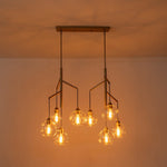 LightfixturesUAE-4-Light Modern Branch Clear Glass Globe Chandelier-Chandeliers-Brass-