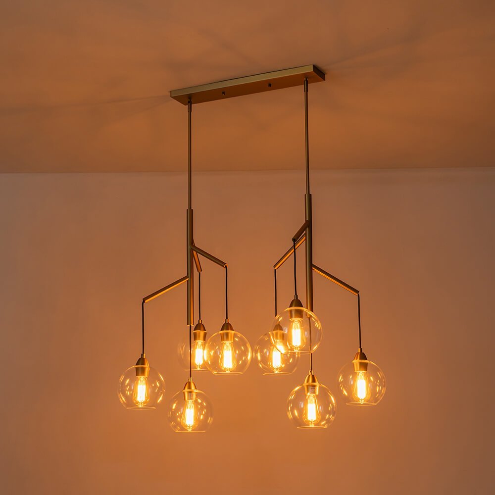 LightfixturesUAE-4-Light Modern Branch Clear Glass Globe Chandelier-Chandeliers-Brass-